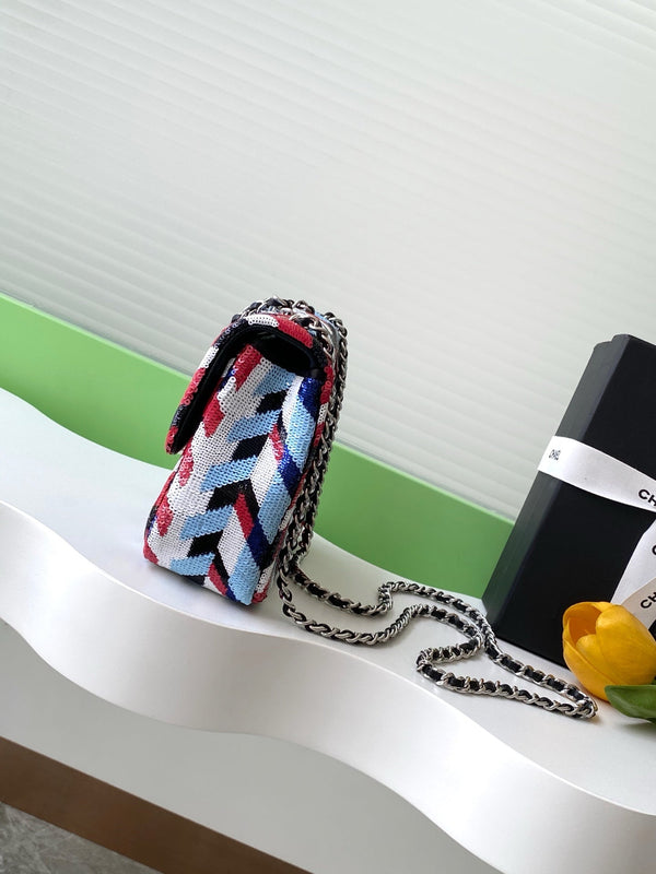 cc 25S Borsa con patta 21 cm Multicolor Chevron Sequin
