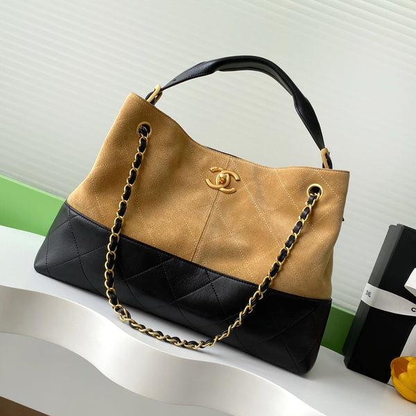 CC 25A Borsa piccola 36 cm in pelle scamosciata marrone e vitello nero