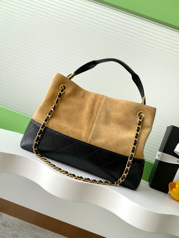 CC 25A Borsa piccola 36 cm in pelle scamosciata marrone e vitello nero