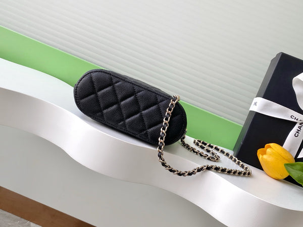 CC 25A Clutch With Chain 18cm Black Grained Calfskin