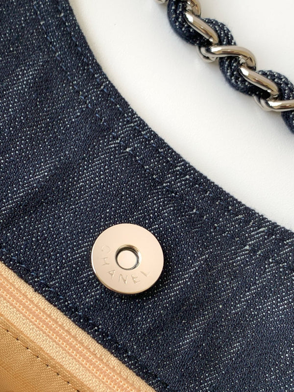 Chanel 25 Tote Bag Navy Blue 48cm Denim Leather 289494