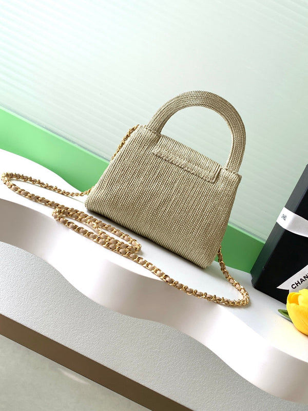 CC 2025 Woven Bag 19cm Gold Raffia Leather 296398