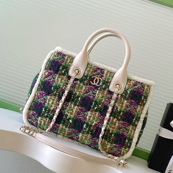 Sac CC 2025 en tweed et cuir multicolore