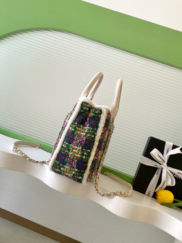 Sac CC 2025 en tweed et cuir multicolore