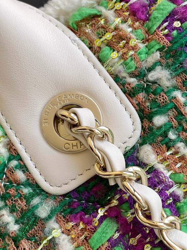 Sac CC 2025 en tweed et cuir multicolore