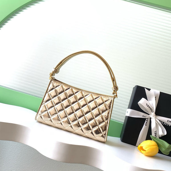 CC AS6045 Sac Hobo 22 cm Cuir de veau matelassé métallisé doré