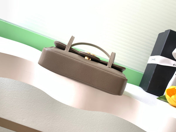 CC 2026 Preppy Coco Bag 17cm Taupe Caviar Leather Gold Hardware