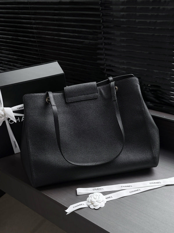 Chane 2026 Large Shopping Bag 46cm Black Calfskin