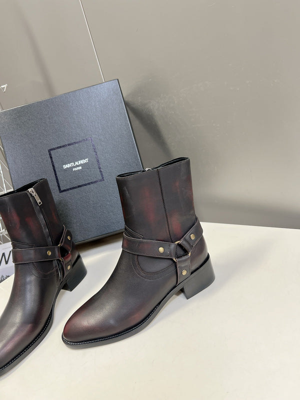 STIVALI SL HARNESS IN PELLE DI VITELLO NERA E GRANATA