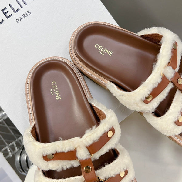 CIABATTA TIPPI IN SHEARLING E PELLE DI VITELLO TAN / NATURALE