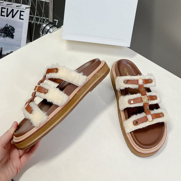 CIABATTA TIPPI IN SHEARLING E PELLE DI VITELLO TAN / NATURALE