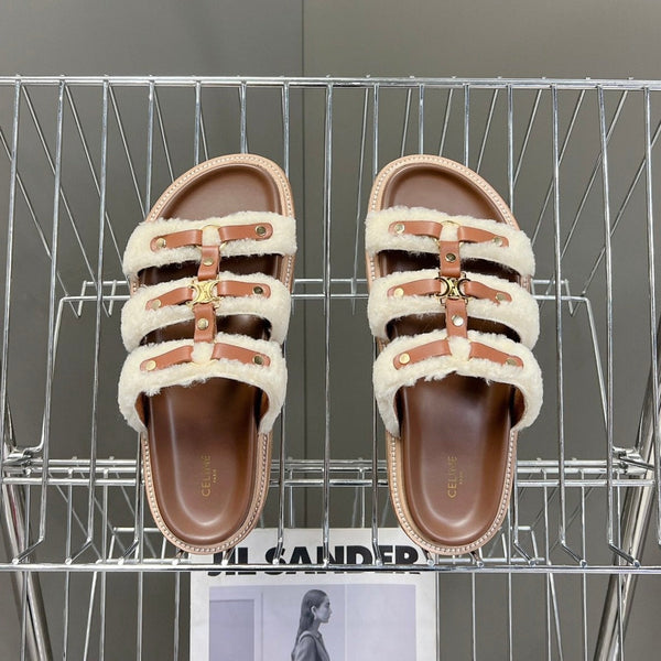 CIABATTA TIPPI IN SHEARLING E PELLE DI VITELLO TAN / NATURALE