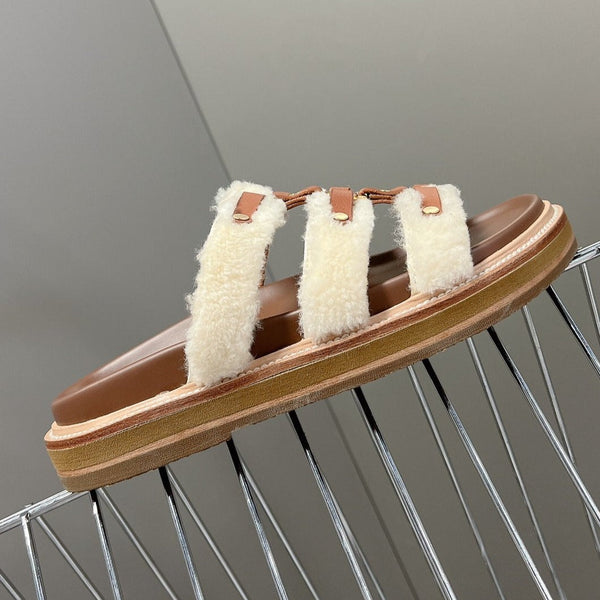 CIABATTA TIPPI IN SHEARLING E PELLE DI VITELLO TAN / NATURALE