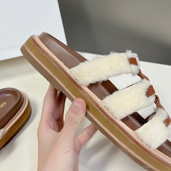 CIABATTA TIPPI IN SHEARLING E PELLE DI VITELLO TAN / NATURALE