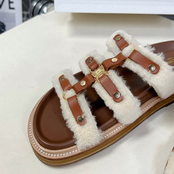 CIABATTA TIPPI IN SHEARLING E PELLE DI VITELLO TAN / NATURALE