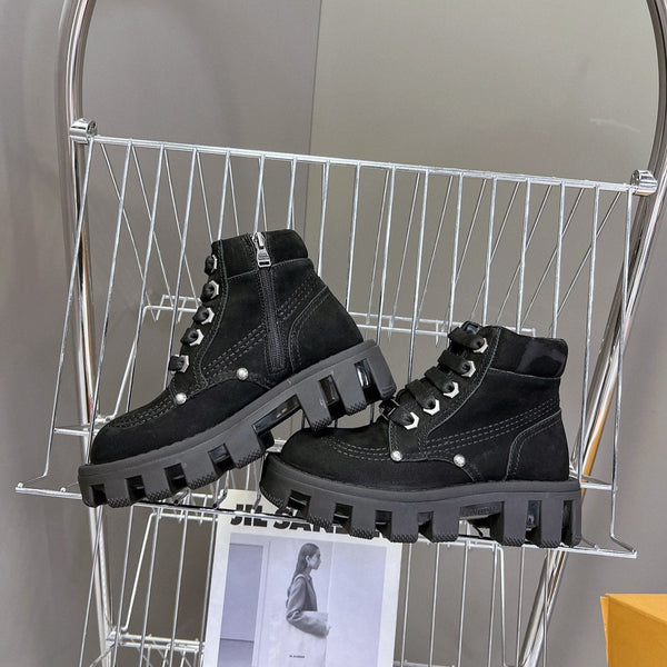 Stivaletti LV Checker in pelle scamosciata nera