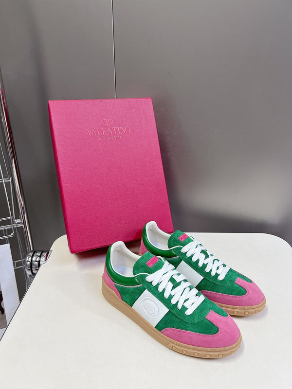 Upvillage Trainer In Dark Green Mix Lotus Pink Suede With Laminated Calfskin 989606