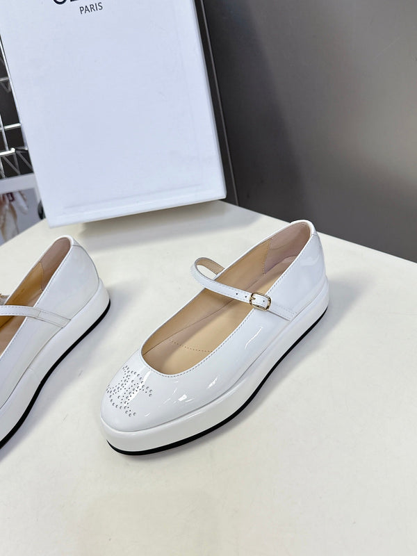 CELINE Ballet Flats White Patent Leather 285930