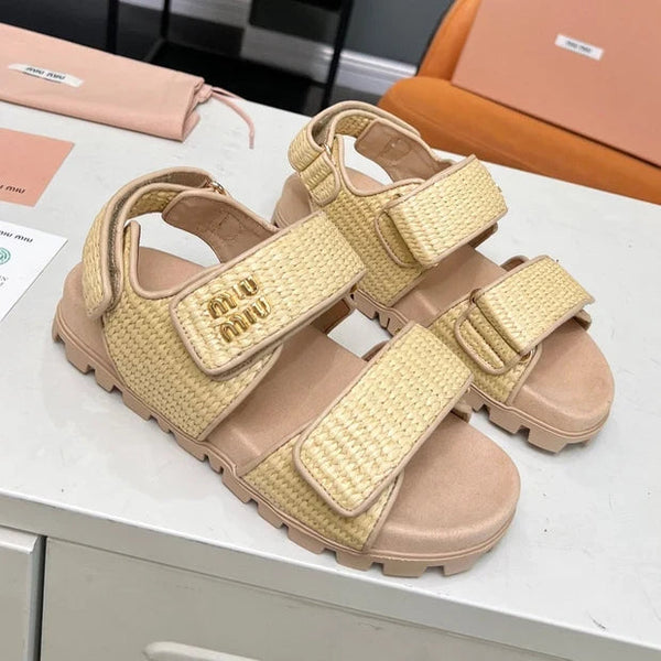 Miu 2026 Velcro Sandals Raffia Fiber 935597