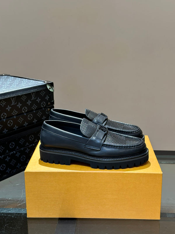 MOCASSINO LV MAJOR NERO CON MOTIVO IN PELLE DI VITELLO
