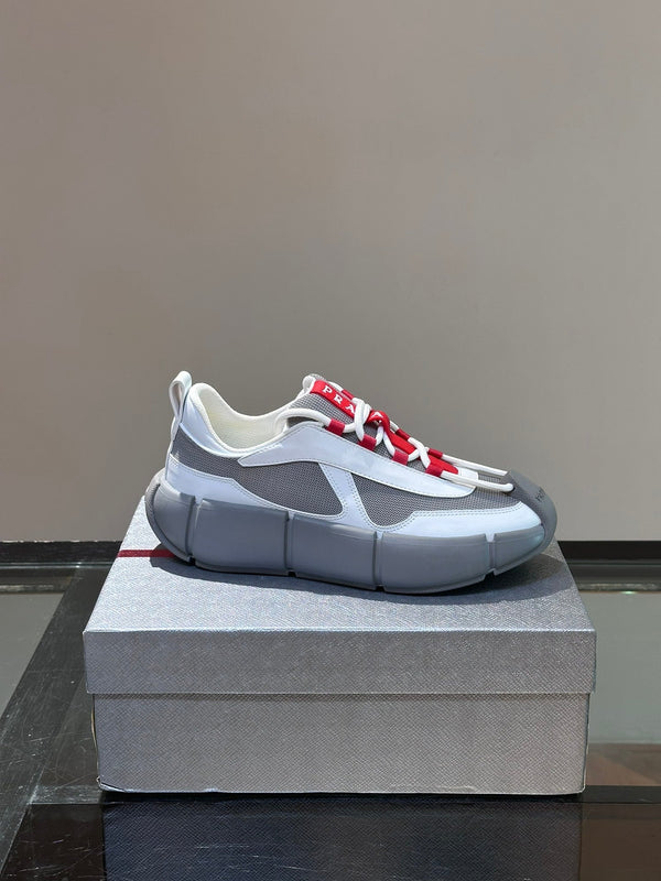 PRA AMERICA'S CUP SOFT RUBBER AND BIKE FABRIC SNEAKERS WHITE AND STEEL GREY