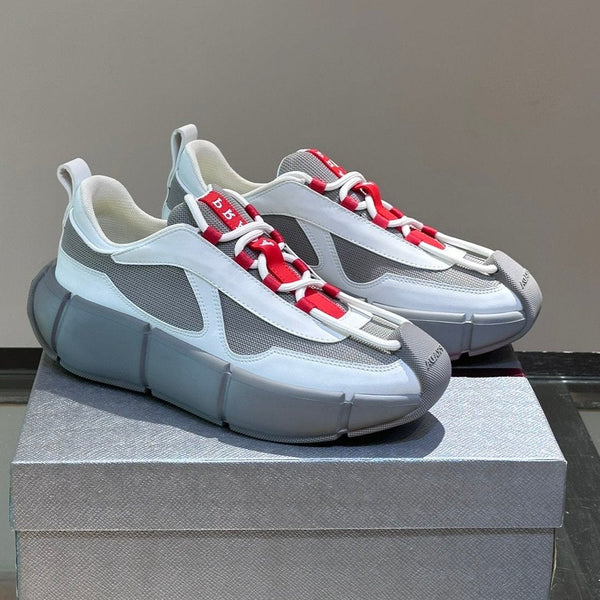 PRA AMERICA'S CUP SOFT RUBBER AND BIKE FABRIC SNEAKERS WHITE AND STEEL GREY