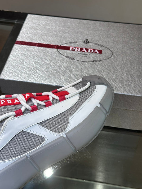 PRA AMERICA'S CUP SOFT RUBBER AND BIKE FABRIC SNEAKERS WHITE AND STEEL GREY