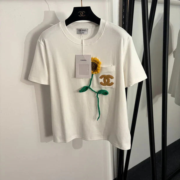 Chanel 2026 T-shirt Chrysanthème au Crochet Coton Blanc 150106