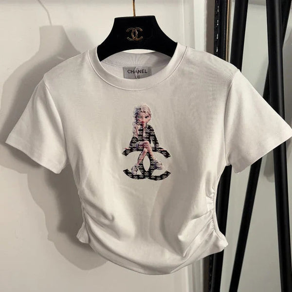 Chanel 2026 Elsa Princess Print Short-Sleeve T-Shirt White Cotton 150140