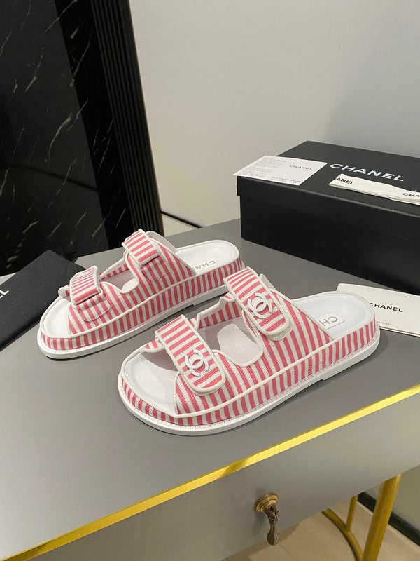 sandalo papà mulo tessuto rosa bianco a righe in pelle di vitello
