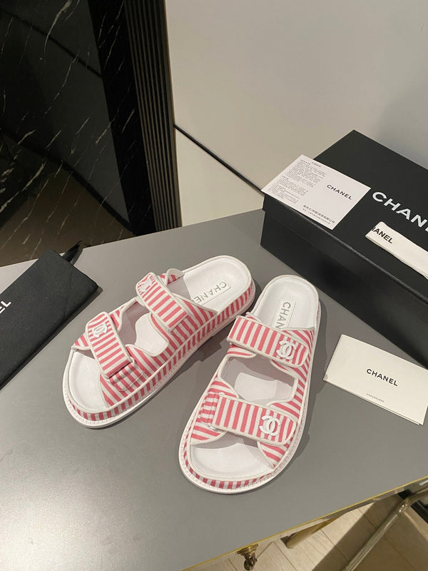 sandalo papà mulo tessuto rosa bianco a righe in pelle di vitello