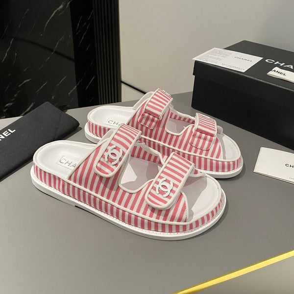 sandalo papà mulo tessuto rosa bianco a righe in pelle di vitello
