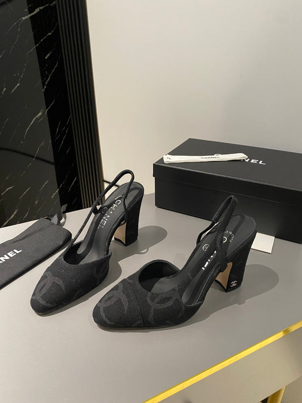 CC Slingback 95mm Black Denim Fabric