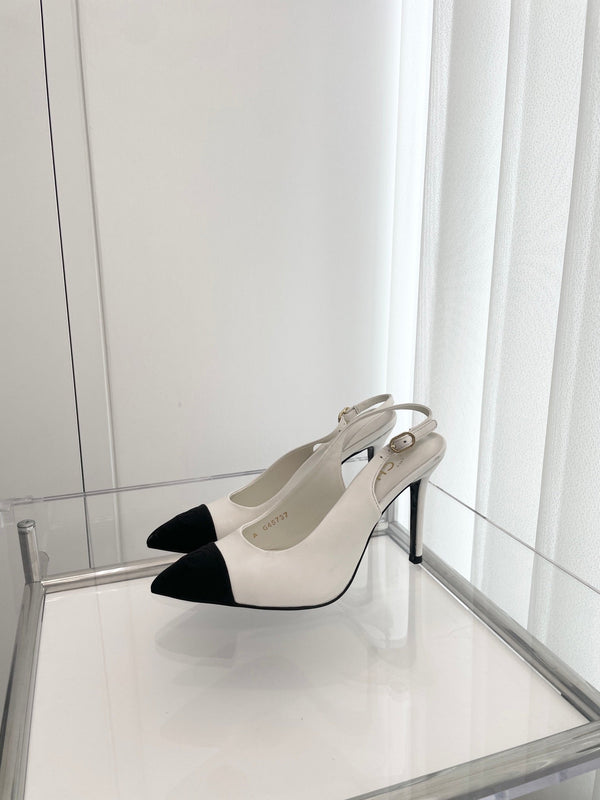 CC Slingback 95mm White Lambskin And Denim Fabric