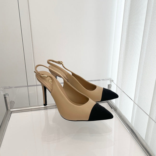 CC Slingback 95mm Beige Agnello e Tessuto Denim