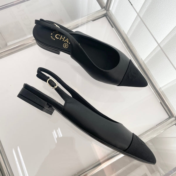 CC Slingback 15mm in pelle di agnello nera e tessuto denim