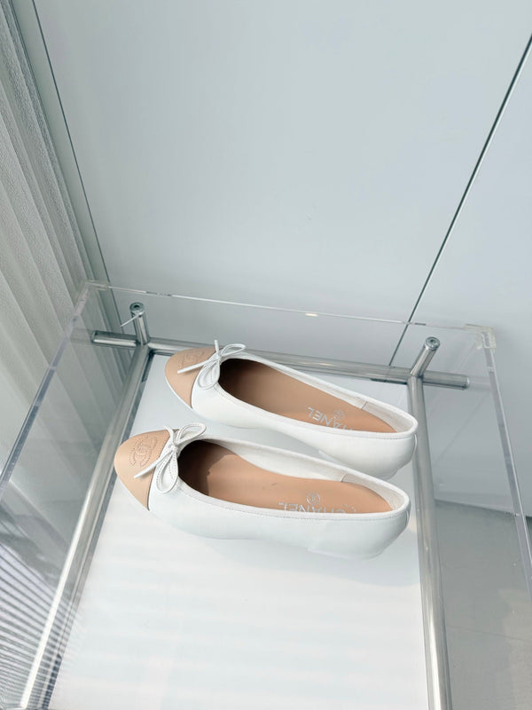 Chanel 2026 Ballet Flat Beige White Lambskin 697405