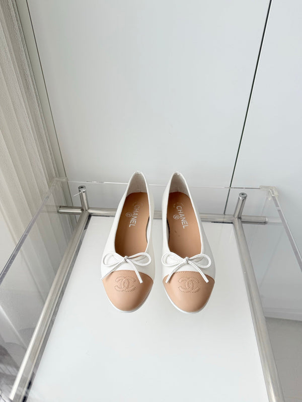 Chanel 2026 Ballet Flat Beige White Lambskin 697405