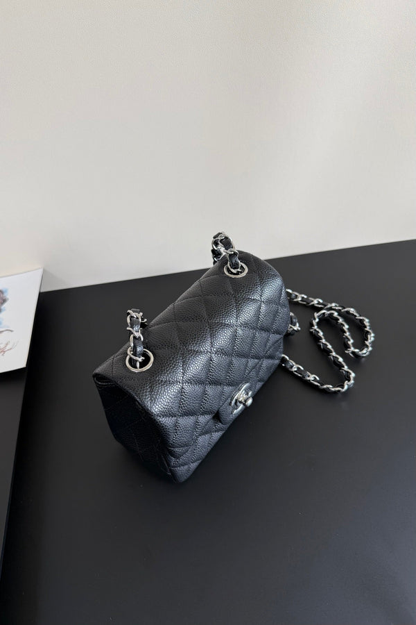 CC Flap Bag 17cm Black Caviar SHW 284755
