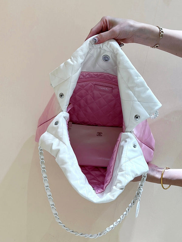 borsa hobo cc22 rosa pelle di agnello bianca hardware argento