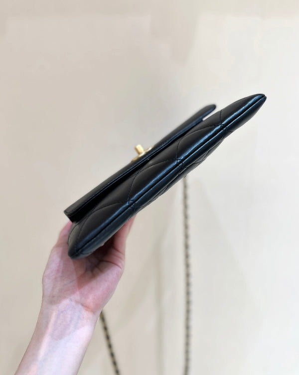 POCHETTE 25 IN PELLE DI MONTONE NERA CON FERRAMENTA ORO 