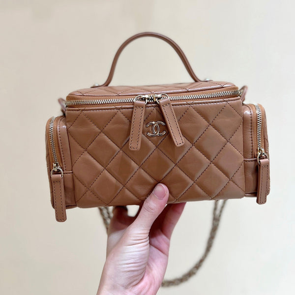 CC 24K Handle Camera Bag 23cm Brown Lambskin Light GHW