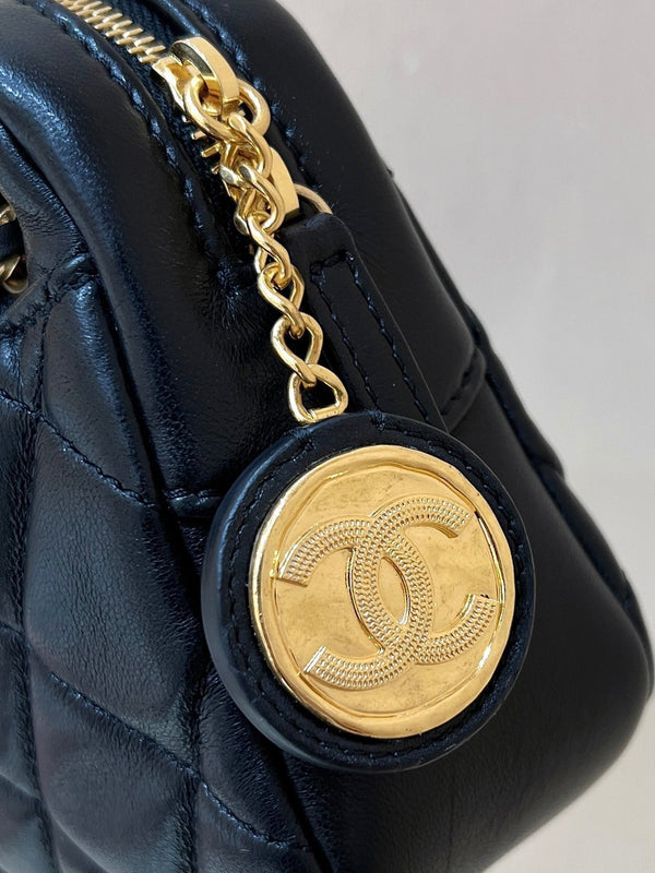 CC 24K Gold Coin Camera Bag 18cm Black Lambskin Light GHW