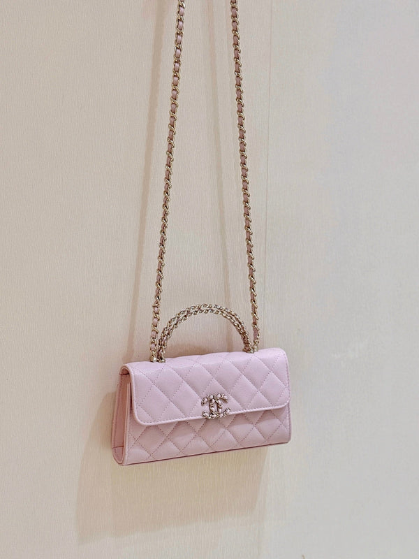 CC 25S Kelly Bag Top Handle 18cm Pink Grained Calfskin