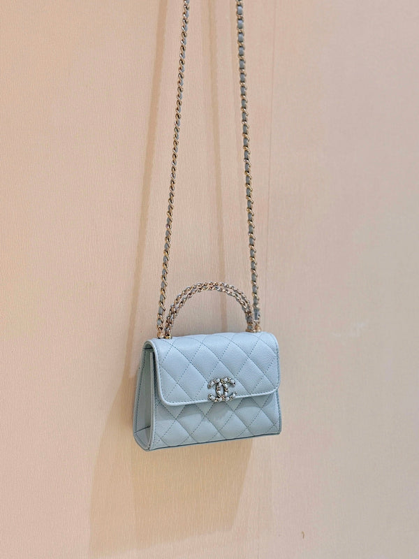 CC 25s Kelly Handle Bag Light Blue Caviar Leather