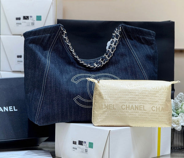 CC Vintage Cabas Tote 48cm Blue Denim