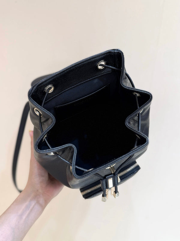 Chanel 2025 Affinity Backpack Black Gold Caviar Leather 343094