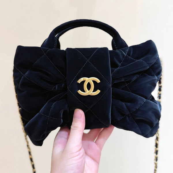 Chanel 2025 Bow Bag 26cm Black Velvet 346049