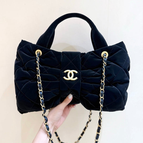 Chanel 2025 Bow Bag 38cm Black Velvet 346058