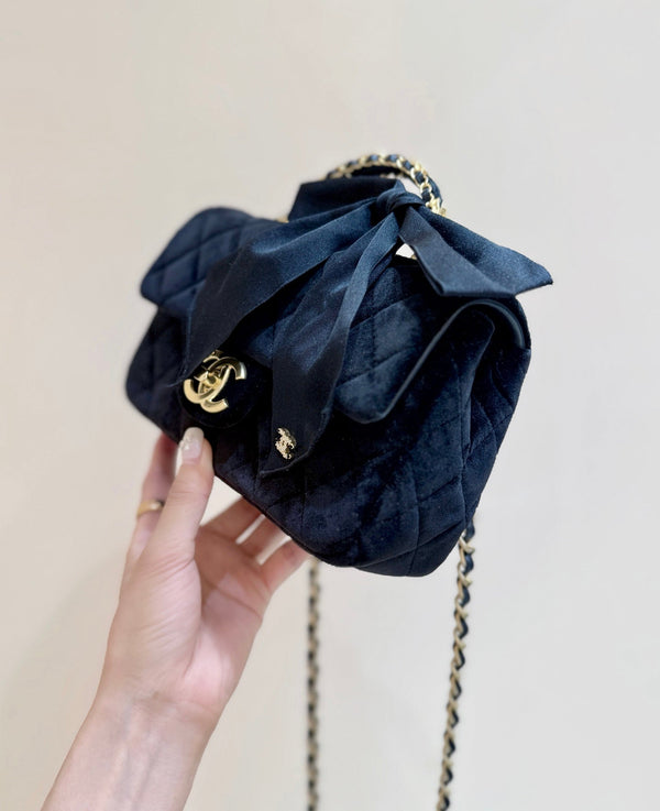 Chanel 2025 Flap Bag With Bow cm Black Velvet 345991